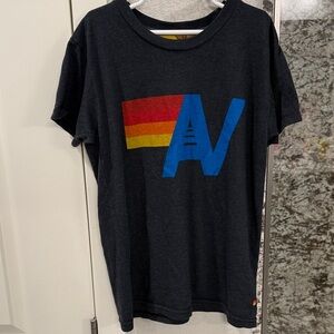 Aviator Nation Charcoal Tee with Vibrant Stripes